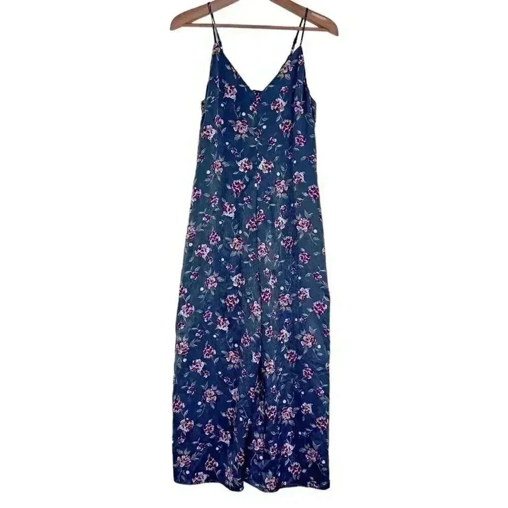 Honey Belle Grey and Pink Floral Satin Jumpsuit Women's Size M